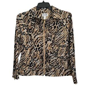 Animal Print Zip-Up Jacket - Mila & Milan size Medium Polyester/Spandex Blend